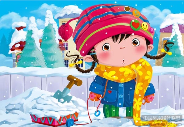 PS繪制可愛的雪地裡的小女孩兒童插畫繪制教程 三聯