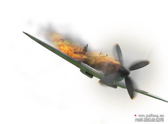 PS合成燃燒下墜的老式戰斗飛機圖片