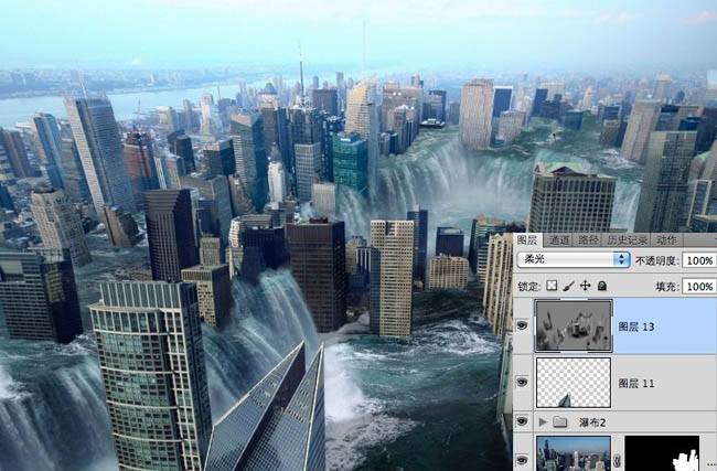 合成洪水侵襲城市照片的PS教程