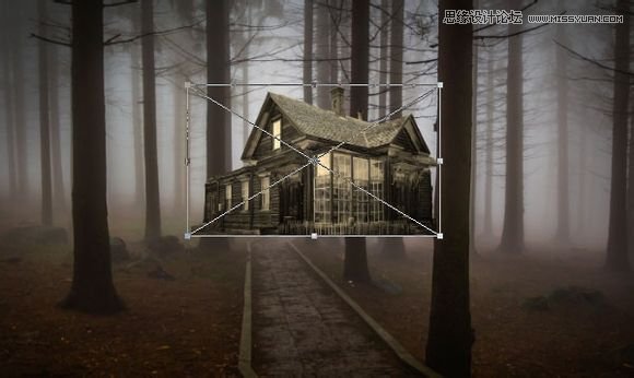 Photoshop合成森林中暗夜風格的小木屋,PS教程,素材中國
