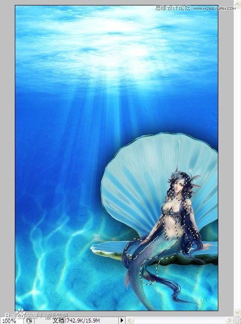 Photoshop合成在深海底的美人魚海報效果