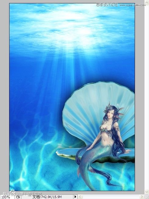 Photoshop合成在深海底的美人魚海報效果