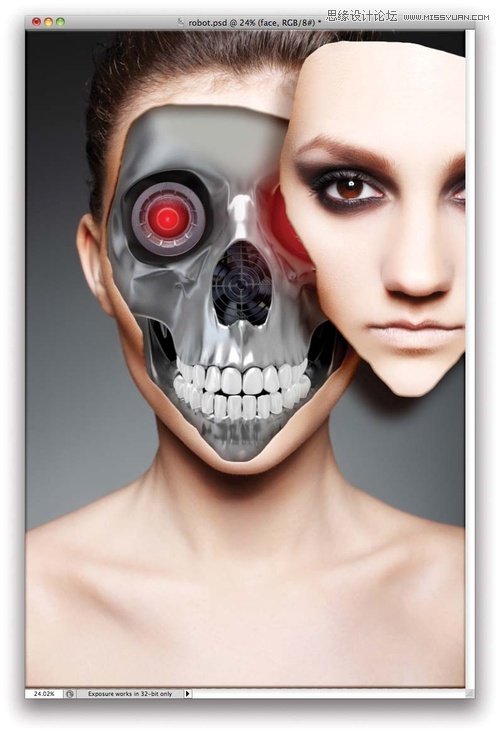 Photoshop合成超酷的人像機器人頭顱效果,PS教程,思緣教程網