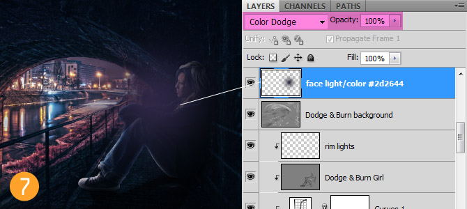 7 face light 在Photoshop中合成非常唯美的女孩與橋夜景圖