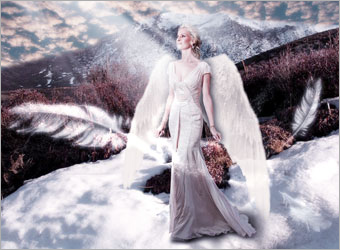 Photoshop合成雪上上的白色天使 三聯