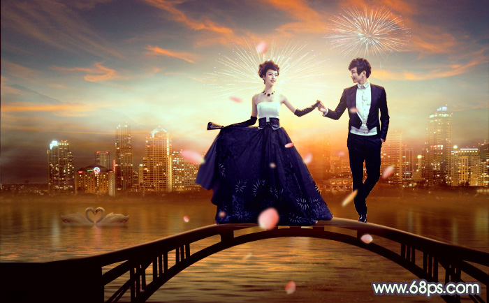 Photoshop合成時尚華麗的夜景婚片技巧 三聯
