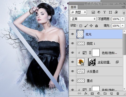 Photoshop設計創意風格的水墨美女效果,三聯