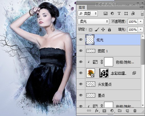 Photoshop設計創意風格的水墨美女效果,三聯