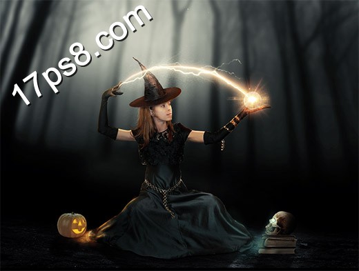Photoshop設計萬聖節正在施展魔法的女巫 三聯