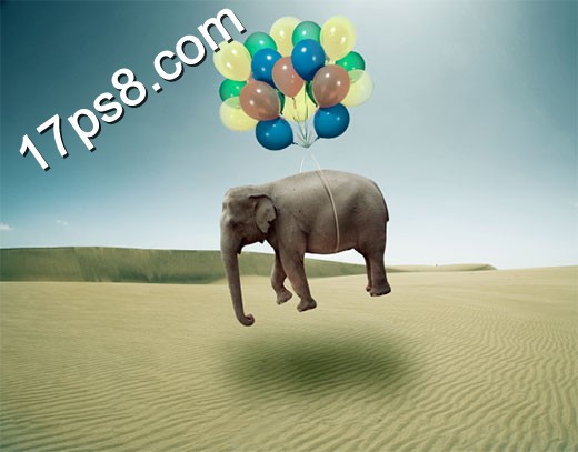 Photoshop合成被氣球吊起的大象 三聯