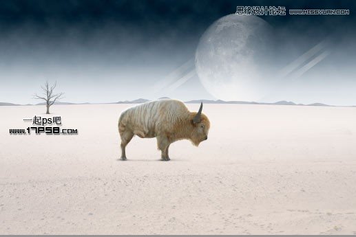 Photoshop合成外星球上雪地裡爬行的犀牛 三聯