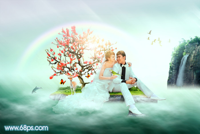 Photoshop打造唯美的彩虹島浪漫婚片技巧 三聯教程