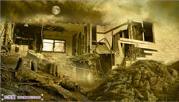 PS打造災難中摧毀的房子場景懷舊黃色效果圖片合成教程 三聯教程