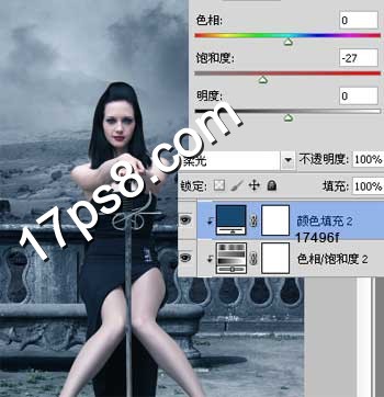 photoshop合成手握利劍的美女與怪獸雕像在一起的場景