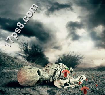 用photoshop合成死亡場景-骷髅與玫瑰