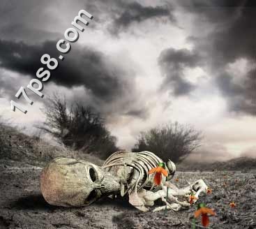 用photoshop合成死亡場景-骷髅與玫瑰
