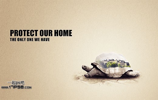 PS設計制作烏龜殼上的村莊環保宣傳海報 三聯