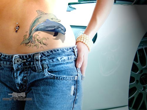 PS給美女腰部合成真實的立體海豚紋身效果教程 三聯