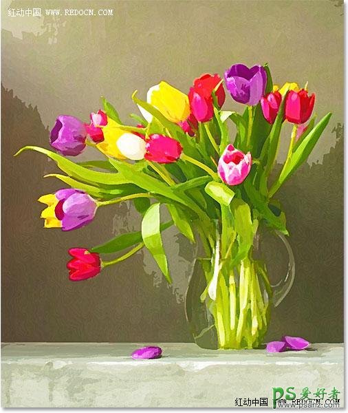ps水彩畫教程：利用濾鏡及圖層樣式把花卉圖片制作成水彩畫效果