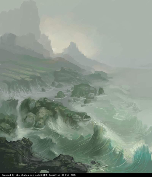 Painter手繪實例教程：夜色中的海浪