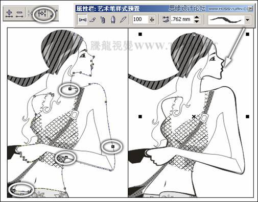 CorelDRAW繪制半調圖案背景前的摩登少女,三聯