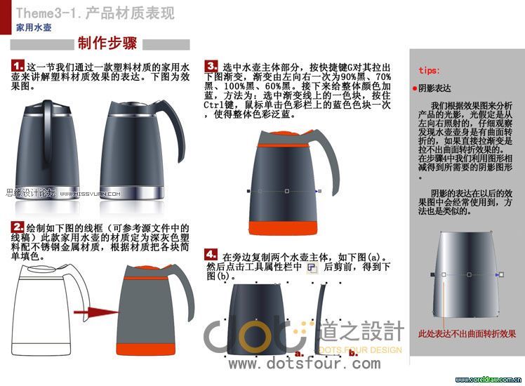 CDR繪制家用水壺 三聯教程