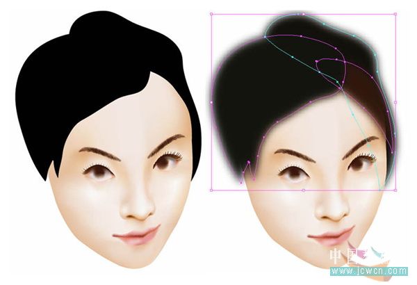 Illustrator運用漸變網格繪制人物和頭發,無思設計網wssj1.cn