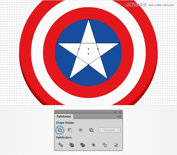 Illustrator繪制逼真的美國隊長盾牌圖標,PS教程,思緣教程網