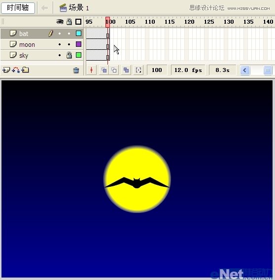 Flash教你如何制作蝙蝠在月夜裡飛翔,PS教程,思緣教程網