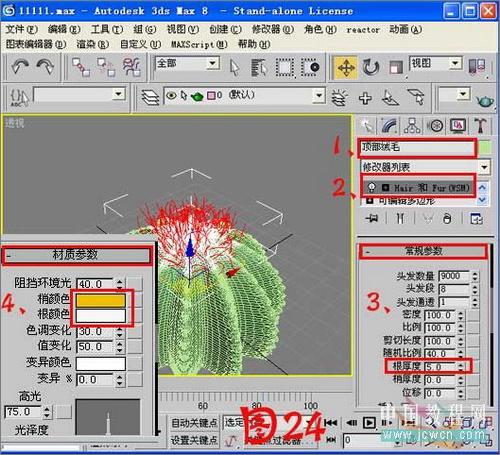 3DSMAX教程:毛發修改器制作逼真仙人球(7)