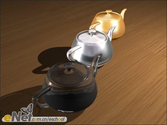 3dmax制作不同材質茶壺投影效果