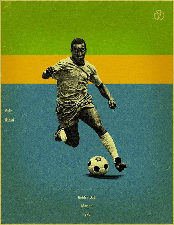 Pele Mexico 1970 world cup fifa golden ball winner poster illustation