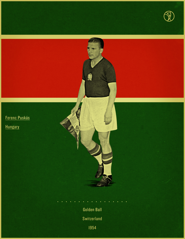 Ferenc Puskas Switzerland 1954 world cup fifa golden ball winner poster illustation