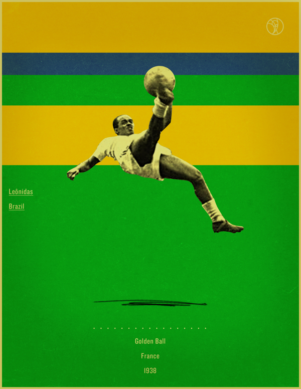 world cup fifa golden ball winner poster illustation Leonidas France 1938