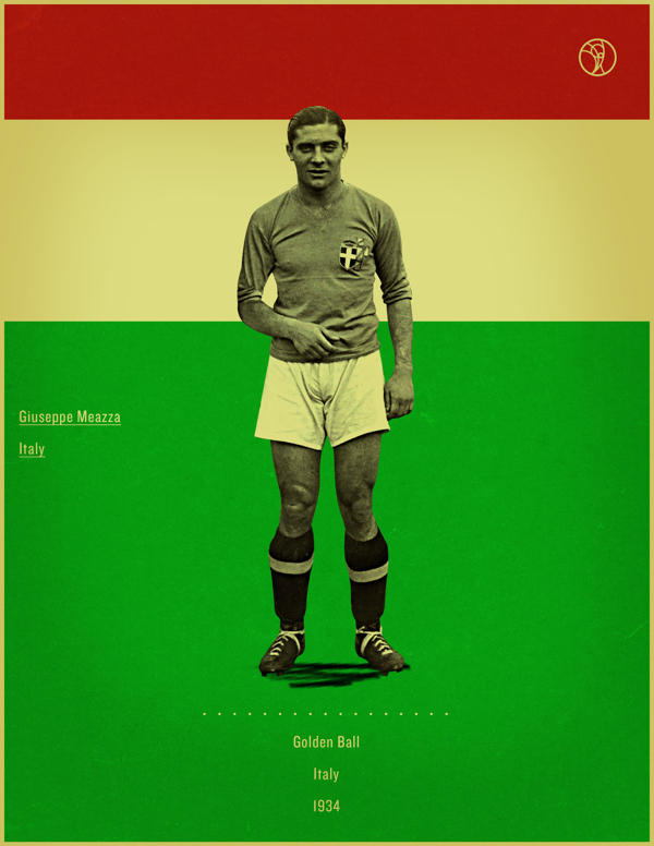 Giuseppe Meazza Italy 1934 world cup fifa golden ball winner poster illustation