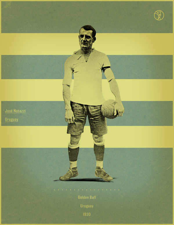 Jose Nasazzi Uruguay 1930 world cup fifa golden ball winner poster illustation