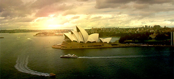 Photoshop給悉尼歌劇院加上霞光效果