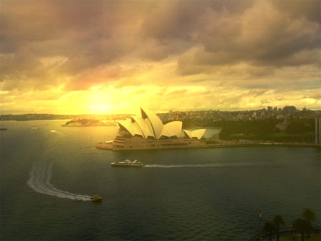 Photoshop給悉尼歌劇院加上霞光效果