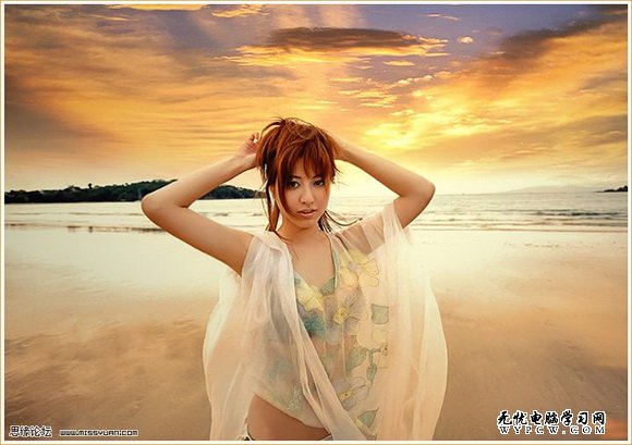 Photoshop打造美女夢幻夕陽背景
