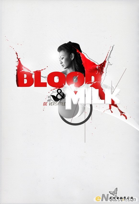 Photoshop打造血液牛奶字體美女海報