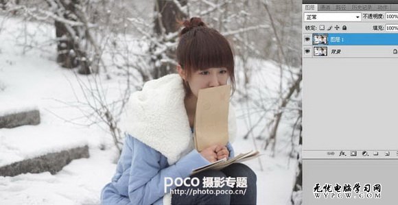 Photoshop給雪景美女圖片增加冬季韻味