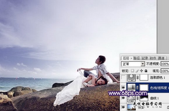 Photoshop打造經典情侶海景婚片