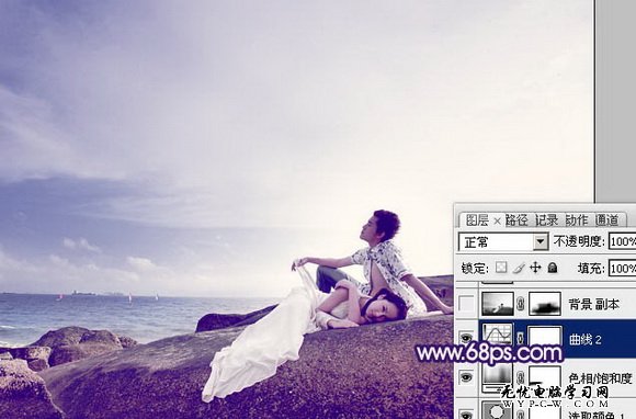 Photoshop打造經典情侶海景婚片