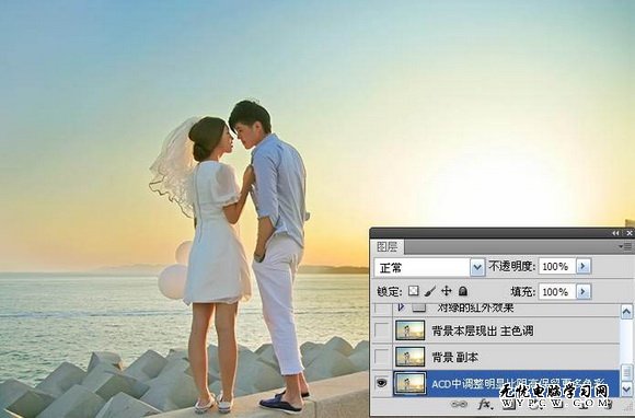 Photoshop打造海邊情侶浪漫鮮艷效果