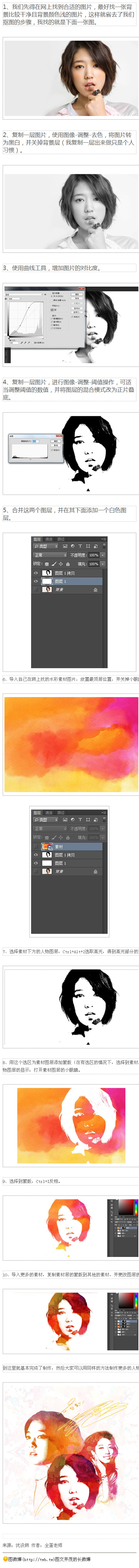 Photoshop制作個性水彩人像效果 三聯