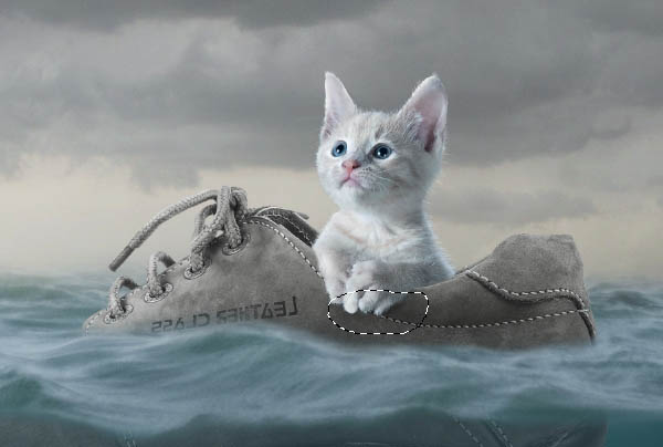 PS合成制作乘鞋在大海上漂流的小貓