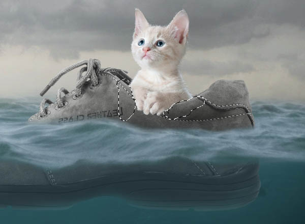 PS合成制作乘鞋在大海上漂流的小貓