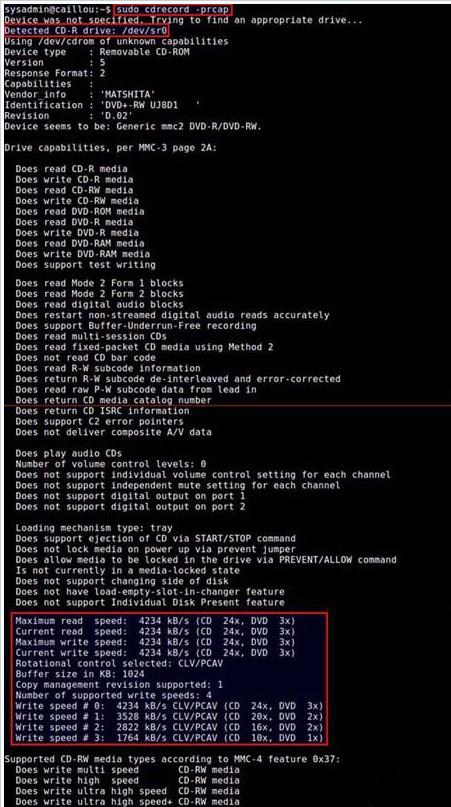  Linux下如何檢測DVD刻錄機的設備名及寫入速度