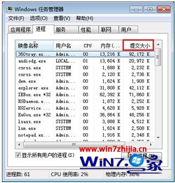 Win7 ghost純淨版系統利用任務管理器查看軟件所耗虛擬內存