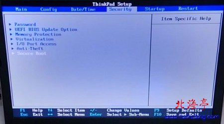 聯想筆記本預裝Win8改Win7 BIOS設置圖解教程---Security選項界面